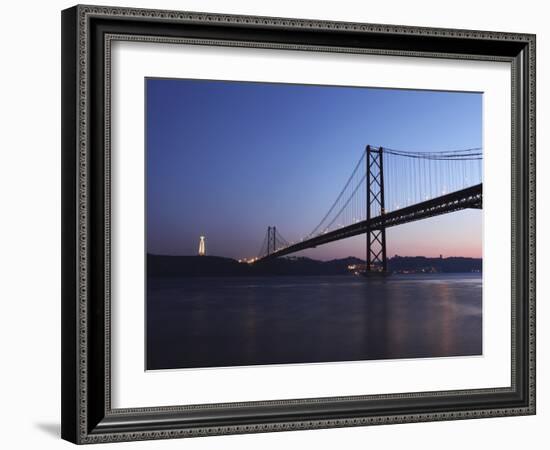 The 25 April Suspension Bridge at Dusk over the River Tagus (Rio Tejo), Christus Rei Is Illuminated-Stuart Forster-Framed Photographic Print