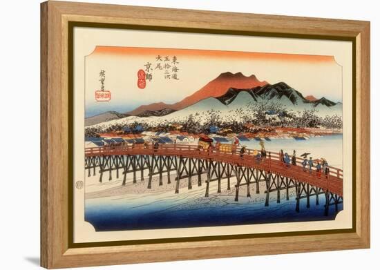 The 53 Stations of the Tokaido, The End: Sanjo O-Hashi, Kyoto-Ando Hiroshige-Framed Premier Image Canvas