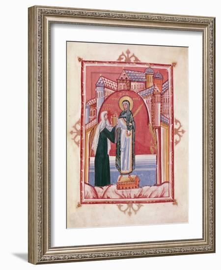 The Abbess Hilda Offering the Gospel to St. Walburga-German School-Framed Giclee Print