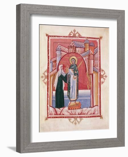 The Abbess Hilda Offering the Gospel to St. Walburga-German School-Framed Giclee Print