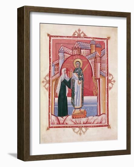 The Abbess Hilda Offering the Gospel to St. Walburga-German School-Framed Giclee Print