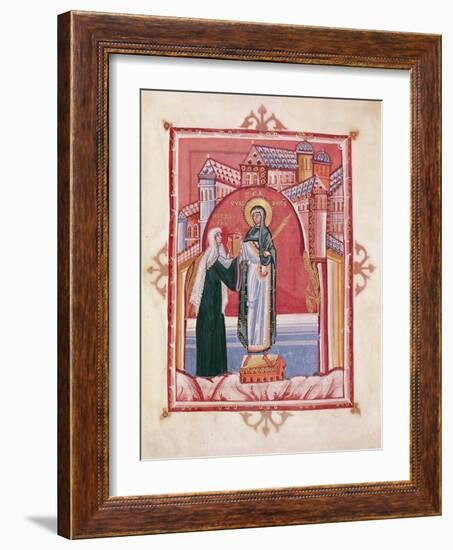 The Abbess Hilda Offering the Gospel to St. Walburga-German School-Framed Giclee Print
