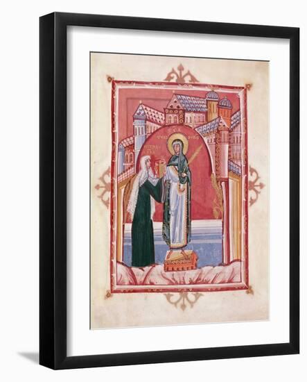 The Abbess Hilda Offering the Gospel to St. Walburga-German School-Framed Giclee Print