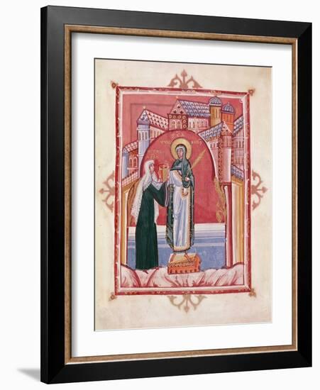 The Abbess Hilda Offering the Gospel to St. Walburga-German School-Framed Giclee Print