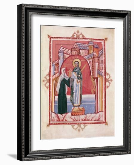 The Abbess Hilda Offering the Gospel to St. Walburga-German School-Framed Giclee Print