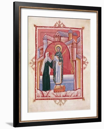 The Abbess Hilda Offering the Gospel to St. Walburga-German School-Framed Giclee Print