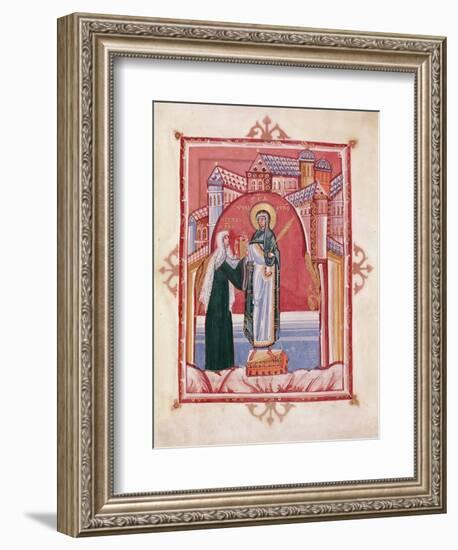 The Abbess Hilda Offering the Gospel to St. Walburga-German School-Framed Giclee Print