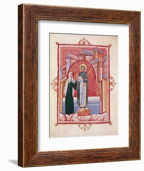 The Abbess Hilda Offering the Gospel to St. Walburga-German School-Framed Giclee Print