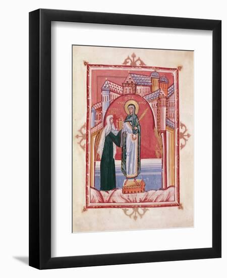 The Abbess Hilda Offering the Gospel to St. Walburga-German School-Framed Giclee Print