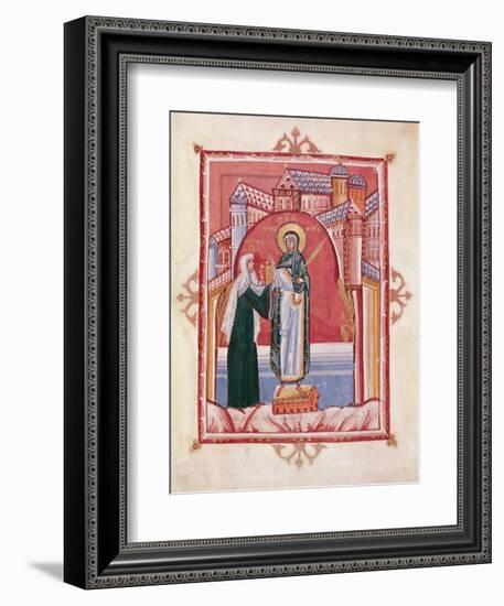 The Abbess Hilda Offering the Gospel to St. Walburga-German School-Framed Giclee Print