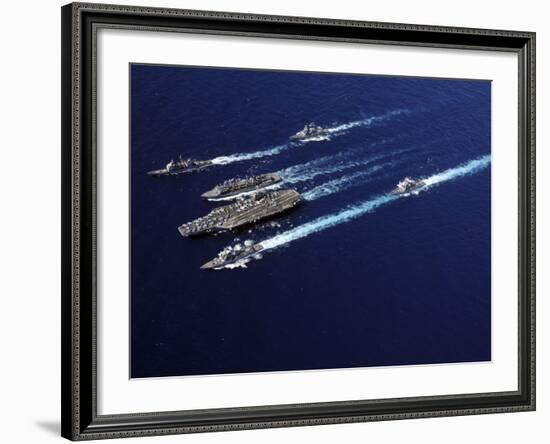 The Abraham Lincoln Carrier Strike Group Ships Cruise in Formation in the Pacific Ocean-Stocktrek Images-Framed Photographic Print