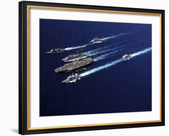 The Abraham Lincoln Carrier Strike Group Ships Cruise in Formation in the Pacific Ocean-Stocktrek Images-Framed Photographic Print