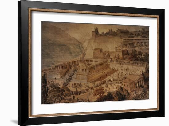 The Acropolis at Pergamon . Turkey. Altar of Zeus. Imaginary Reconstruction by German Painter Fried-null-Framed Giclee Print