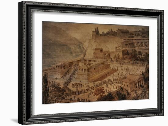 The Acropolis at Pergamon . Turkey. Altar of Zeus. Imaginary Reconstruction by German Painter Fried-null-Framed Giclee Print