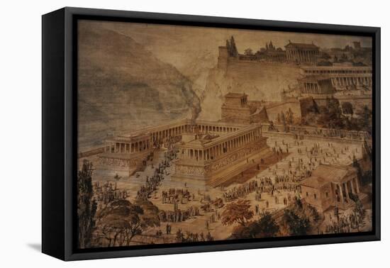 The Acropolis at Pergamon . Turkey. Altar of Zeus. Imaginary Reconstruction by German Painter Fried-null-Framed Premier Image Canvas