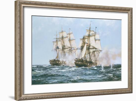 The Action Between the Java and Constitution-Montague Dawson-Framed Premium Giclee Print