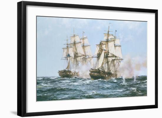 The Action Between the Java and Constitution-Montague Dawson-Framed Premium Giclee Print