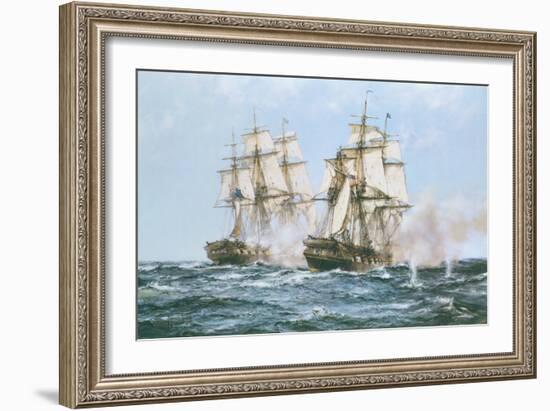 The Action Between the Java and Constitution-Montague Dawson-Framed Premium Giclee Print