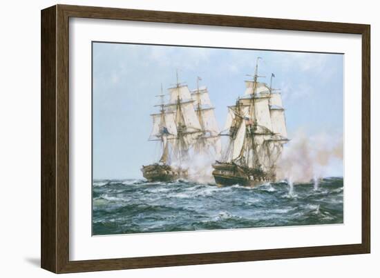 The Action Between the Java and Constitution-Montague Dawson-Framed Premium Giclee Print