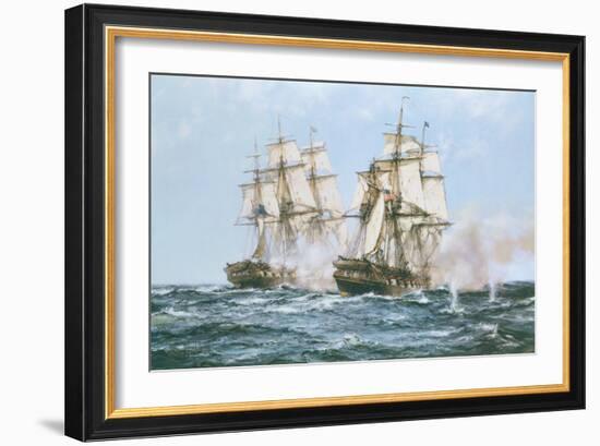 The Action Between the Java and Constitution-Montague Dawson-Framed Premium Giclee Print