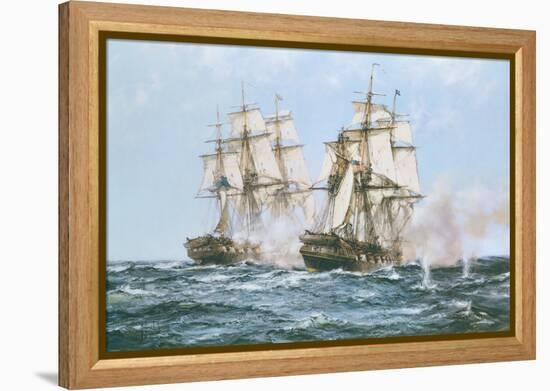 The Action Between the Java and Constitution-Montague Dawson-Framed Stretched Canvas