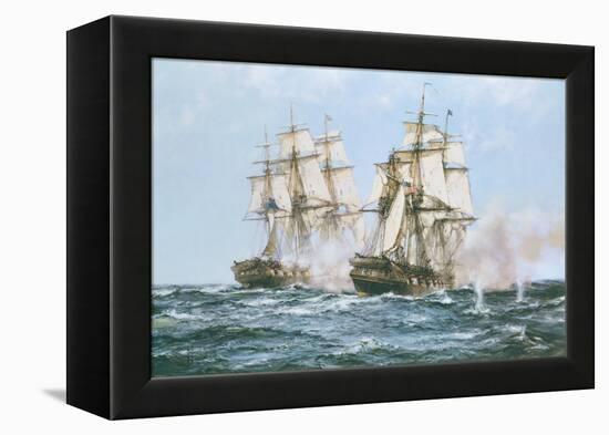 The Action Between the Java and Constitution-Montague Dawson-Framed Stretched Canvas