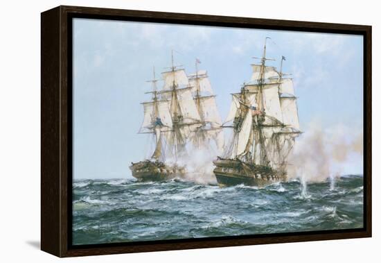 The Action Between the Java and Constitution-Montague Dawson-Framed Stretched Canvas