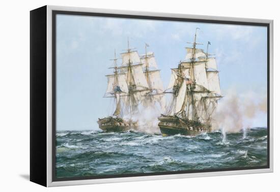 The Action Between the Java and Constitution-Montague Dawson-Framed Stretched Canvas