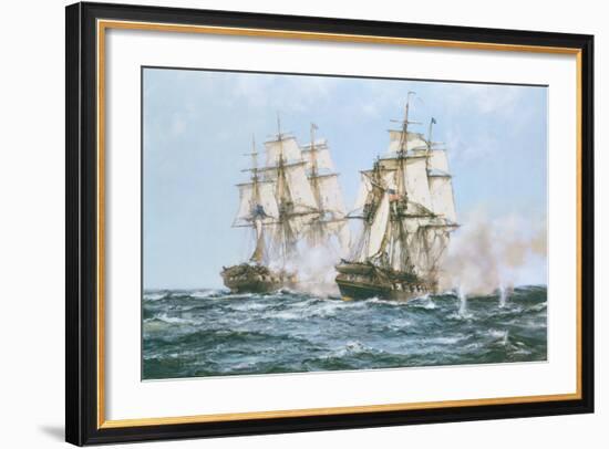 The Action Between the Java and Constitution-Montague Dawson-Framed Art Print