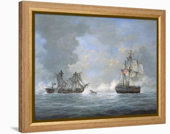 The Action Between U.S and the British 'Macedonian' Frigate Off the Canary Islands on Oct 25, 1812-Richard Willis-Framed Premier Image Canvas