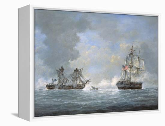 The Action Between U.S and the British 'Macedonian' Frigate Off the Canary Islands on Oct 25, 1812-Richard Willis-Framed Premier Image Canvas