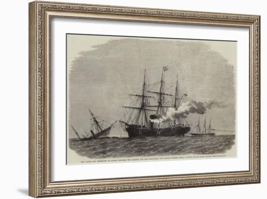 The Action Off Cherbourg on Sunday Between the Alabama and the Kearsarge, the Alabama Sinking-null-Framed Giclee Print