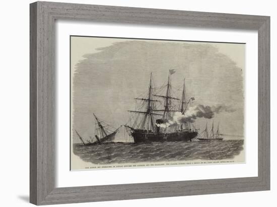 The Action Off Cherbourg on Sunday Between the Alabama and the Kearsarge, the Alabama Sinking-null-Framed Giclee Print