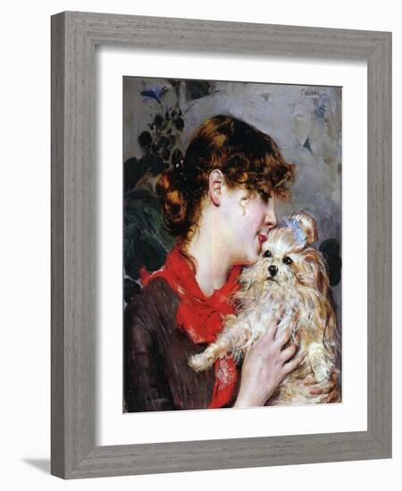 The Actress Rejane and Her Dog, C.1885-Giovanni Boldini-Framed Giclee Print