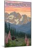 The Adirondacks - Bear and Spring Flowers-Lantern Press-Mounted Art Print