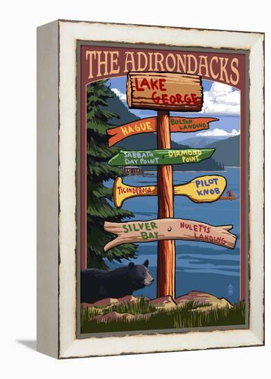 The Adirondacks - Lake George, New York - Sign Destinations-Lantern Press-Framed Stretched Canvas