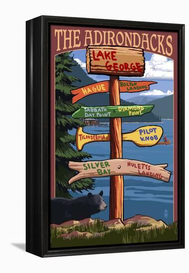 The Adirondacks - Lake George, New York - Sign Destinations-Lantern Press-Framed Stretched Canvas