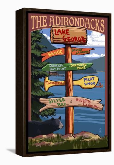 The Adirondacks - Lake George, New York - Sign Destinations-Lantern Press-Framed Stretched Canvas