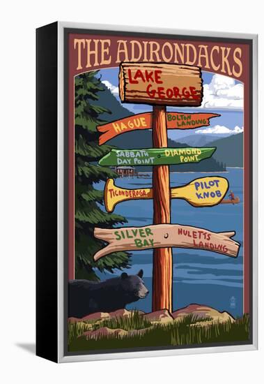 The Adirondacks - Lake George, New York - Sign Destinations-Lantern Press-Framed Stretched Canvas