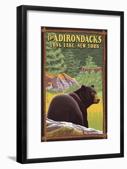 The Adirondacks - Long Lake, New York State - Black Bear in Forest-Lantern Press-Framed Art Print