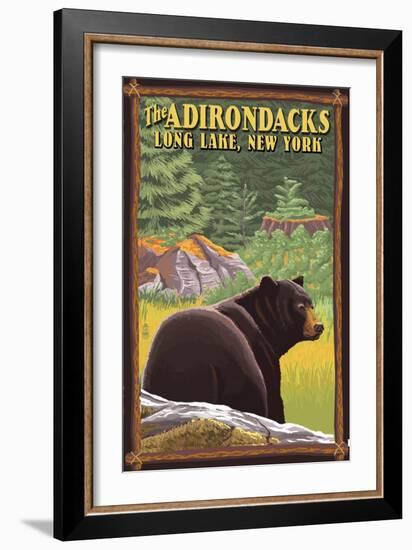 The Adirondacks - Long Lake, New York State - Black Bear in Forest-Lantern Press-Framed Art Print