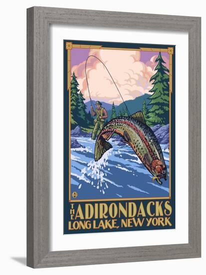 The Adirondacks - Long Lake, New York State - Fly Fishing-Lantern Press-Framed Art Print