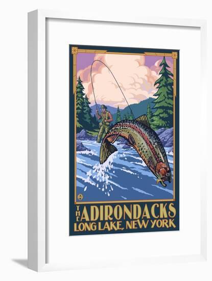 The Adirondacks - Long Lake, New York State - Fly Fishing-Lantern Press-Framed Art Print