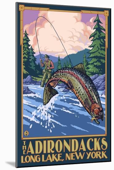 The Adirondacks - Long Lake, New York State - Fly Fishing-Lantern Press-Mounted Art Print