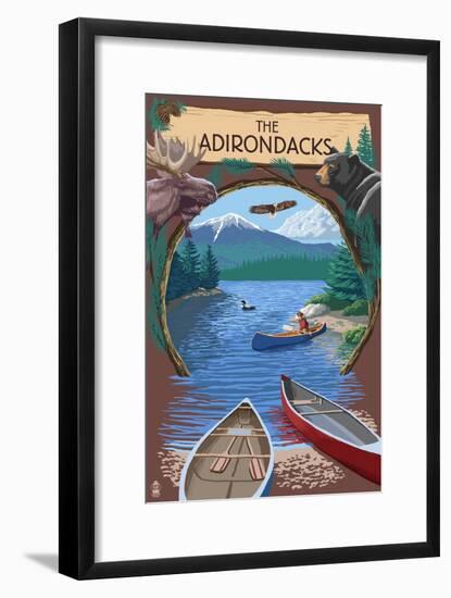 The Adirondacks, New York - Canoe Scene-Lantern Press-Framed Art Print