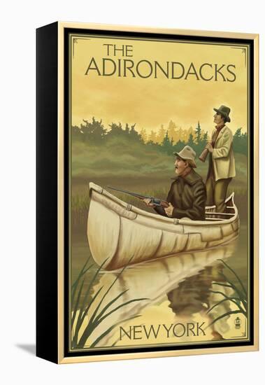 The Adirondacks, New York - Hunters in Canoe-Lantern Press-Framed Stretched Canvas