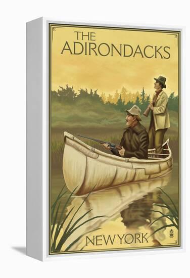 The Adirondacks, New York - Hunters in Canoe-Lantern Press-Framed Stretched Canvas