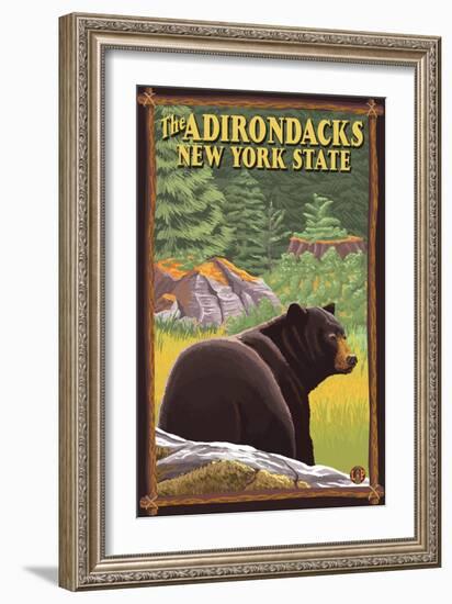 The Adirondacks, New York State - Black Bear in Forest-Lantern Press-Framed Art Print