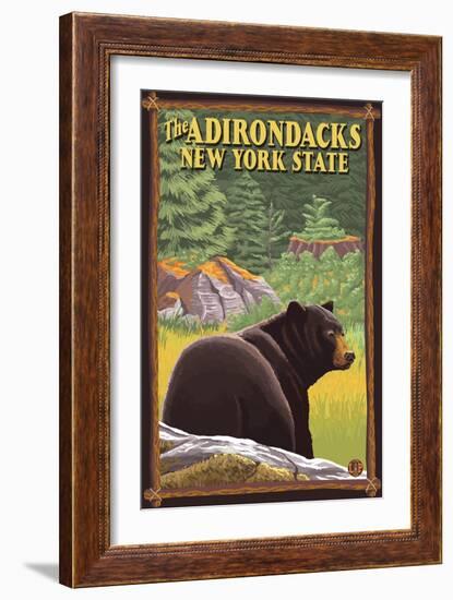 The Adirondacks, New York State - Black Bear in Forest-Lantern Press-Framed Art Print