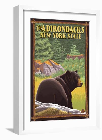 The Adirondacks, New York State - Black Bear in Forest-Lantern Press-Framed Art Print